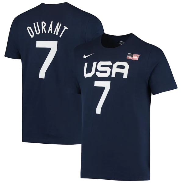Men's Team USA #7 Kevin Durant Navy T-Shirt(Run Small)